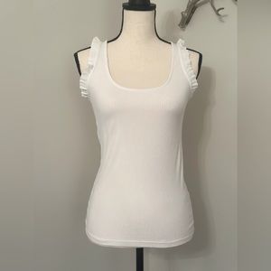J. Crew White Ruffle Trim Tank with Scoop Neckline-Size XS